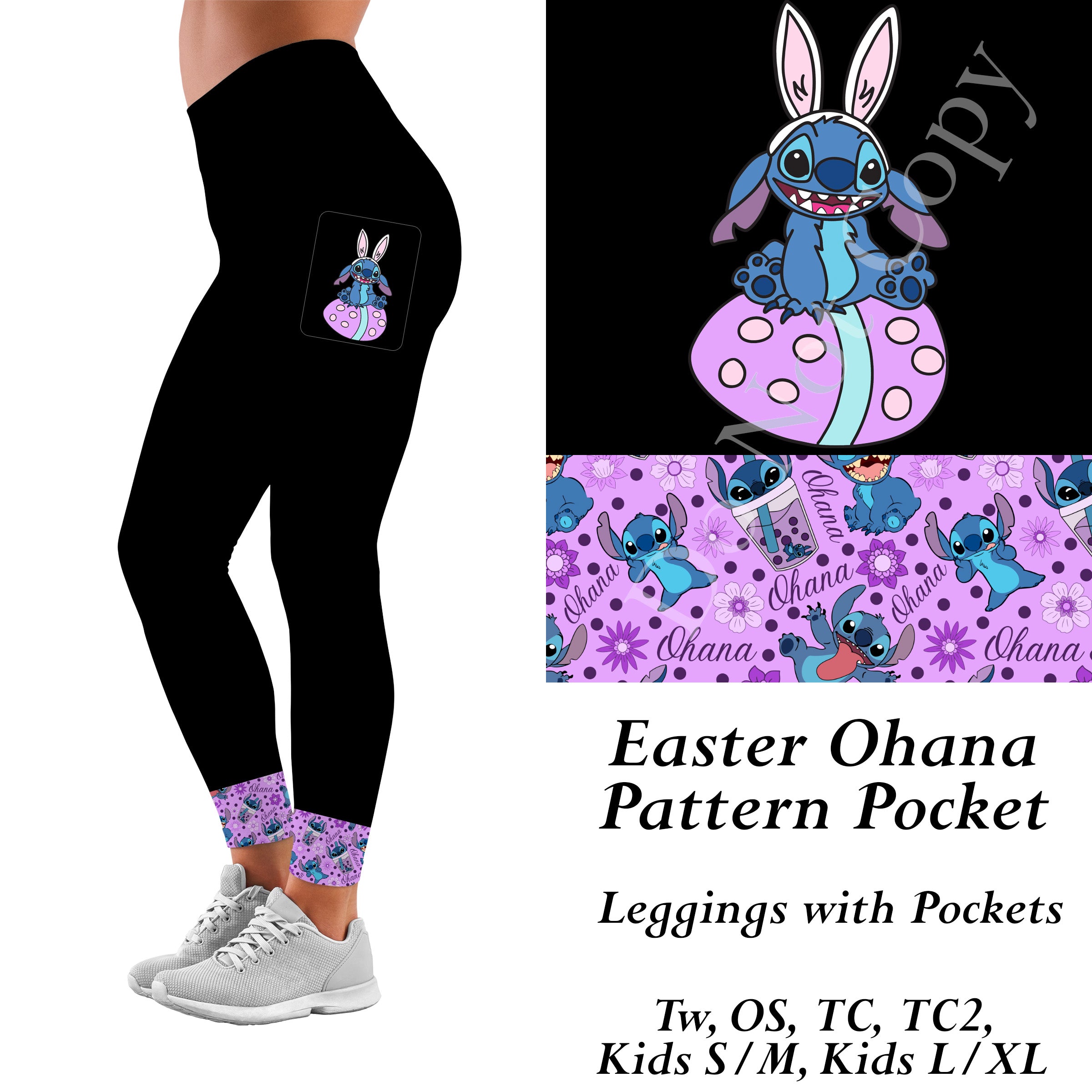 Preorder 1/27 Easter Ohana Pattern Pocket Leggings Full Length With Pockets