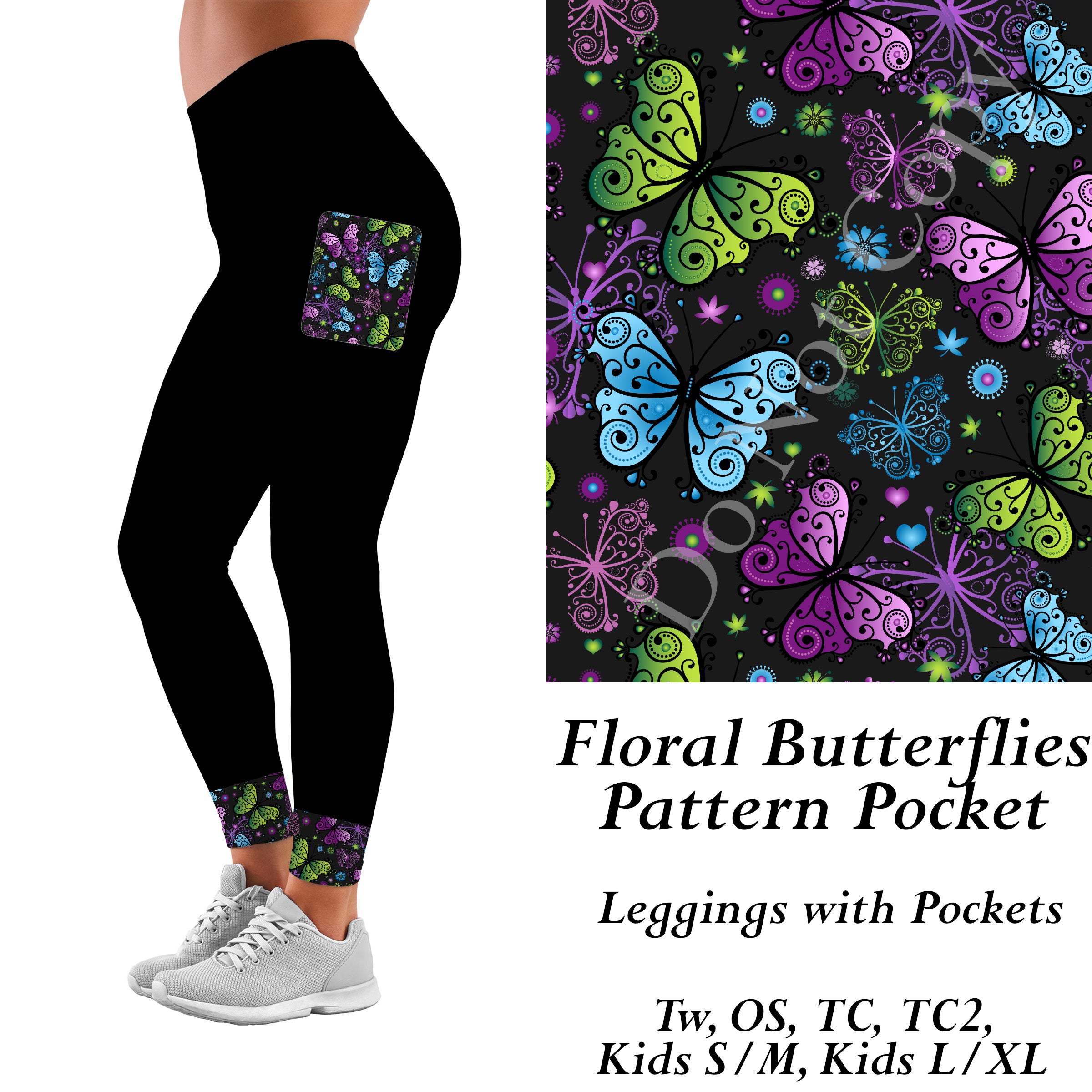 Preorder 1/27 Floral Butterflies Pattern Pocket Leggings Full Length With Pockets