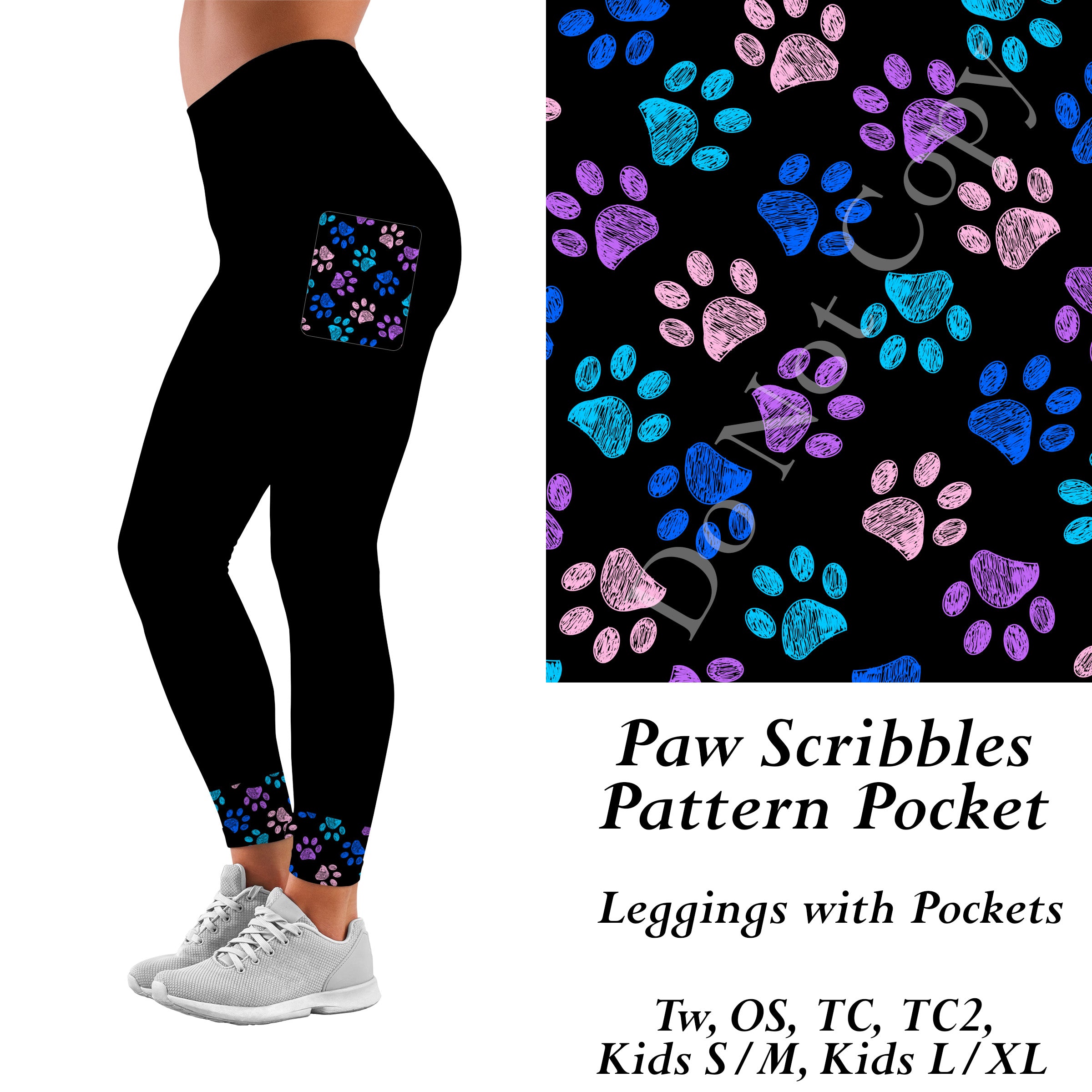 Preorder 1/27 Paw Scribbles Pattern Pocket Leggings Full Length With Pockets