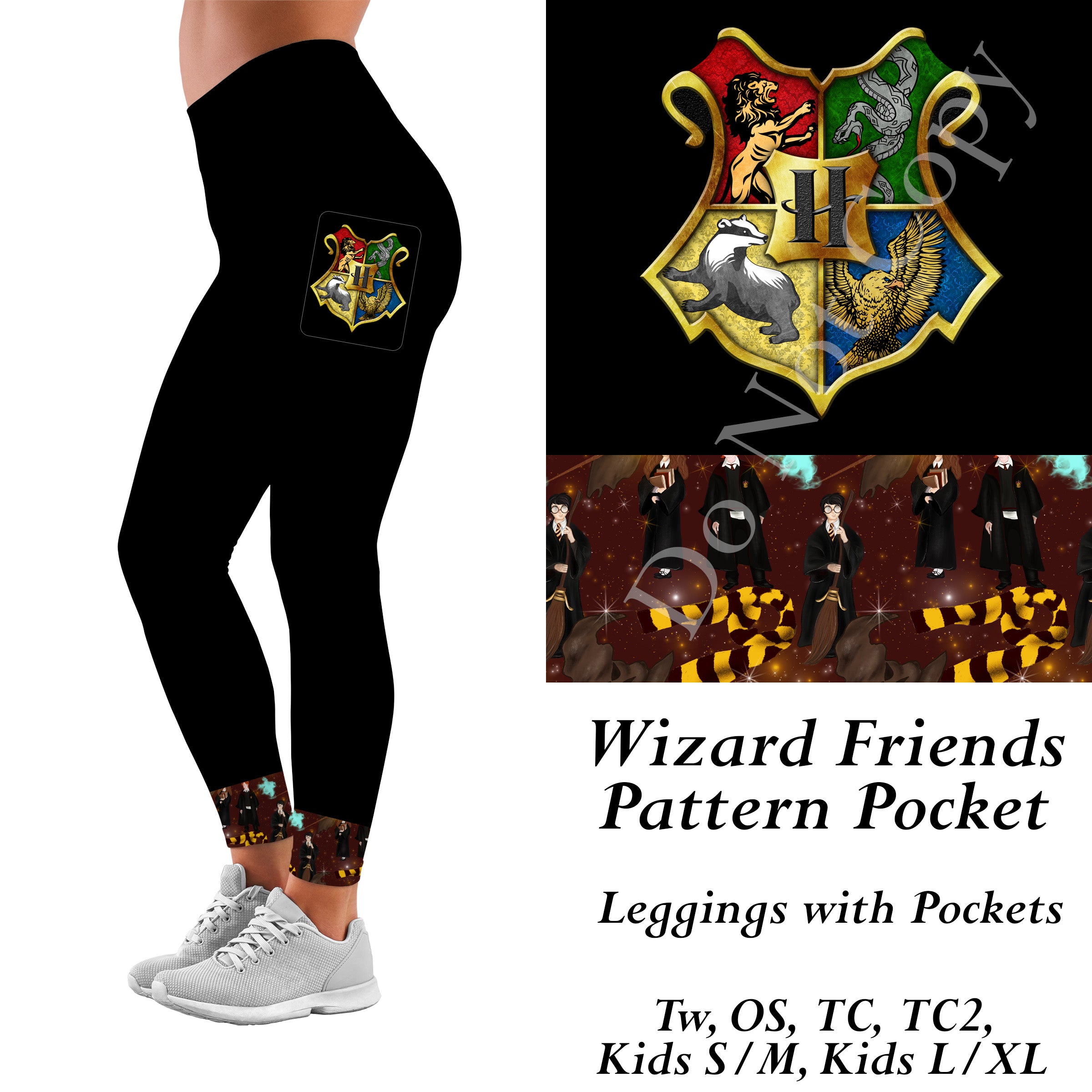 Preorder 1/27 Wizard Friends Pattern Pocket Leggings Full Length With Pockets